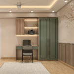 2-Door Contemporary Swing Wardrobe Design with Green Panels and Wood Accents